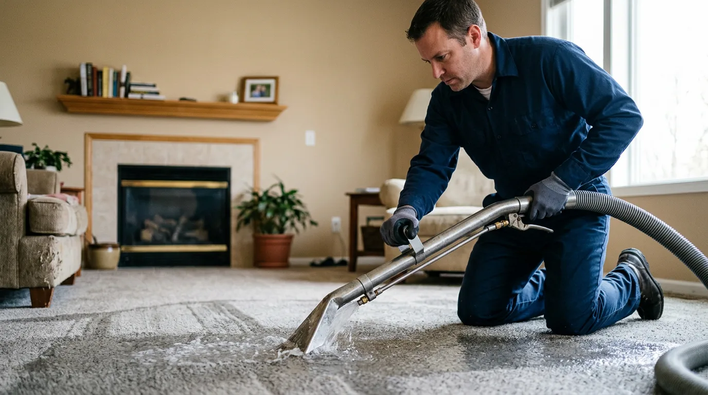 Water damage restoration technician working near Gladstone, ND